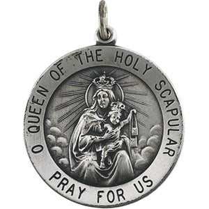 Sterling Silver Round Scapular Pendant Medal with Chain at Catholic Shop