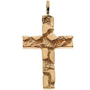 14K Yellow Gold Nugget Cross Pendant at Catholic Shop