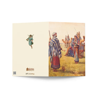 Anniversary Card - Rebekah Meets Isaac Vintage Bible Print: outside