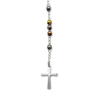 Traditional Tri Tone Rosary Necklace Five Decade Catholic Prayer Beads 3 mm