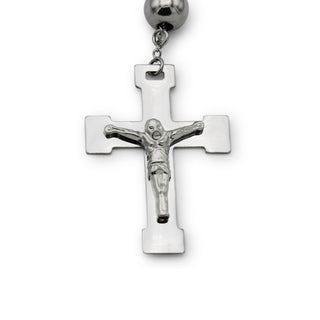 Traditional Rosary Necklace Five Decade Silver Black Catholic Prayer Beads 10 mm