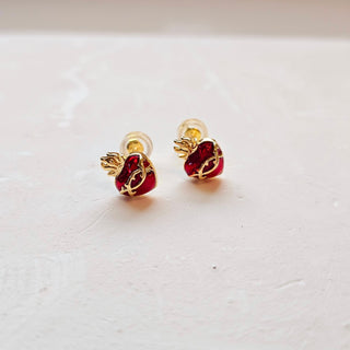 Sacred Heart Stud Earrings – Gold-Filled with Red Enamel