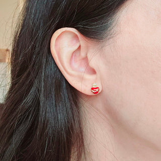 Sacred Heart Stud Earrings – Gold-Filled with Red Enamel