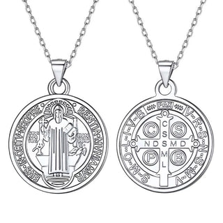 Platinum-Plated Sterling Silver St. Benedict Medal and Necklace - main product image | CatholicShop.com