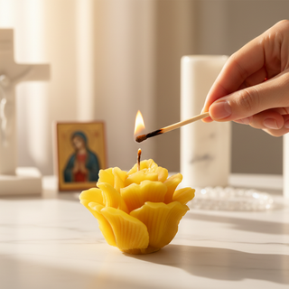 Small Rose shaped Pure Beeswax Catholic Prayer Candle