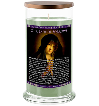 Our Lady of Sorrows Scented Prayer Candle - Sage & Palm Leaf