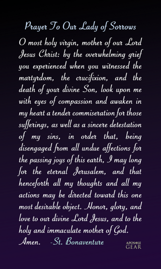 Our Lady of Sorrows Prayer Card