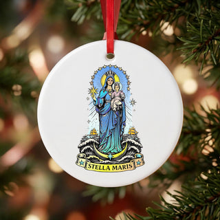 Stella Maris Ceramic Ornament hanging on a Christmas tree