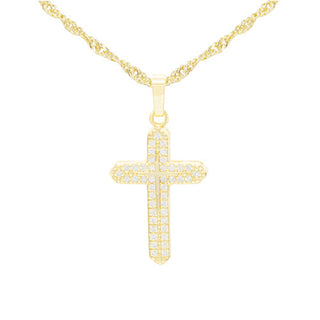 Cross 3 Cubic Zirconia Pendant With Necklace Set 14K Gold Filled