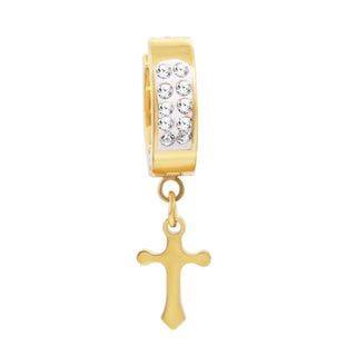 Cubic Zirconia Cross Pendant Huggie Hoops 14K Gold Plated Silver Black Earrings