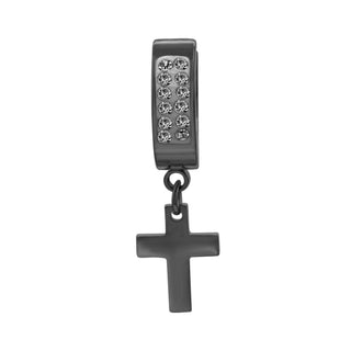 Cubic Zirconia Cross Pendant Huggie Hoops 14K Gold Plated Silver Black Earrings