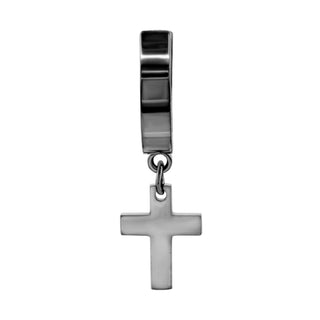 Cross Pendant Huggie Hoops 14K Gold Plated Silver Black Earrings