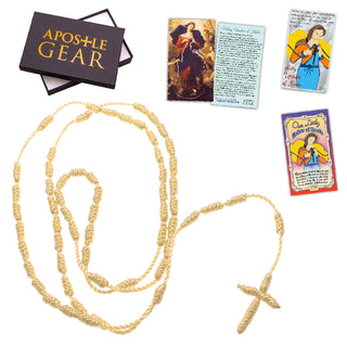 Our Lady Undoer of Knots Cord Rosary Gift Set - Tan Gold