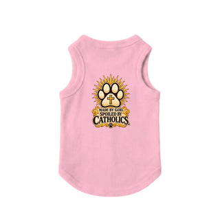Made by God, Spoiled by Catholics Dog Tank - Pink