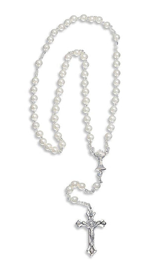 3 MM White Glass Communion Rosary