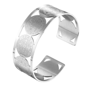 Stainless Steel St. Benedict Medal Bangle Bracelet