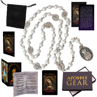 Seven Sorrows Rosary Devotional Set - White Beads